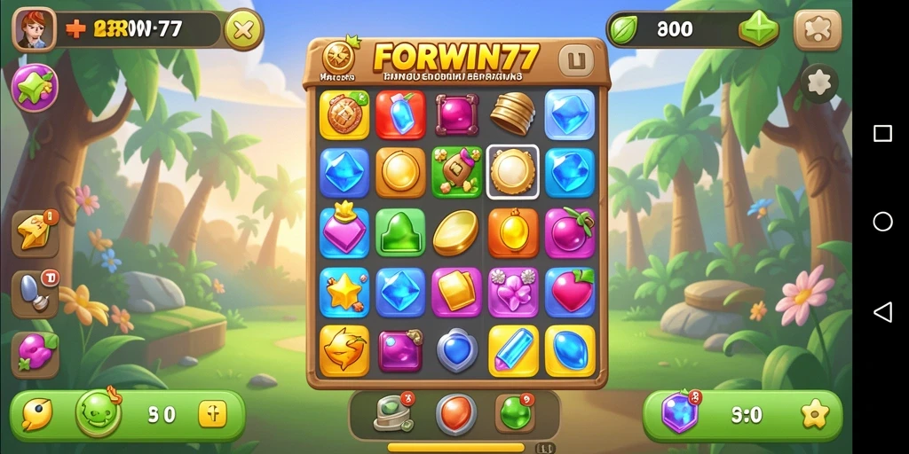 Tangkapan layar gameplay FORWIN77 yang menampilkan keseruan mencocokkan item.